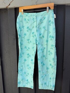 Vintage Lilly Pulitzer Light Aqua Palm Print Casual Pants EUC